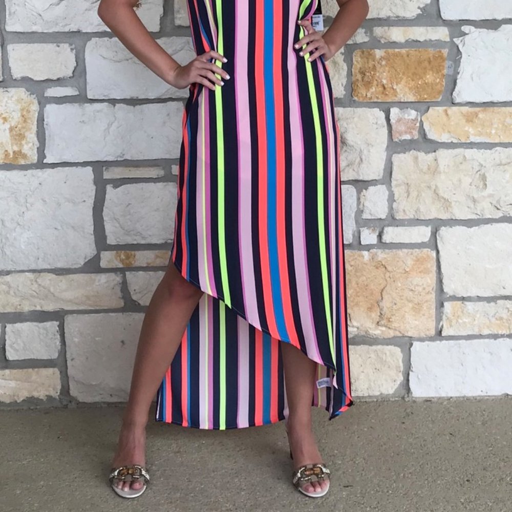 New Project Runway Neon Asymmetrical Maxi Dress - Picture 6 of 12